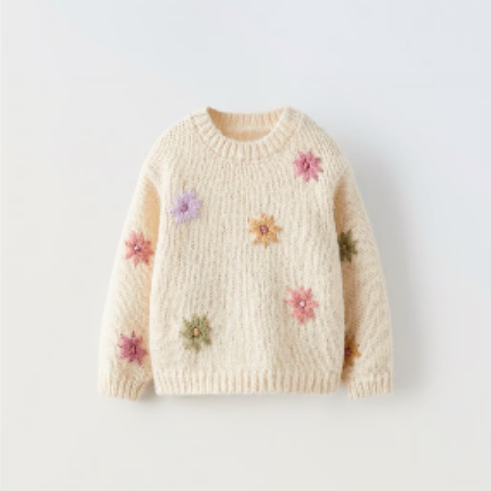 Zara Kids- Floral Embroidery Knit Sweater Size 3-4T